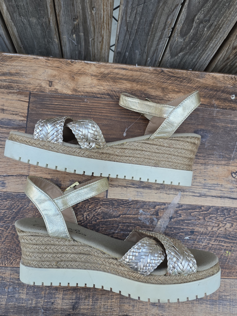 Woven Metallic Espadrille Wedge Sandals Gold Size 8 - Picture 8 of 13